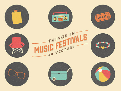 Things in Music Festivals bright cute flat icons illustration music vector