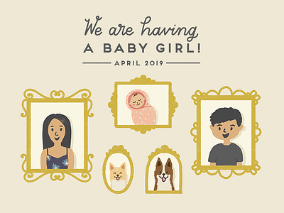 Baby Announcement baby baby announcement dogs family portrait illustration