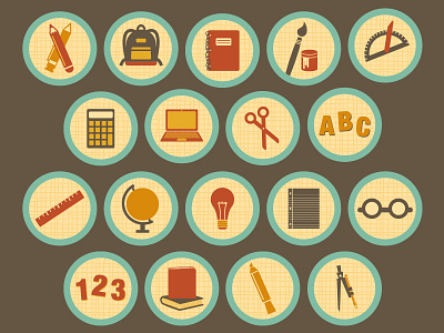 Things In School badges cute graphic icons retro school vector