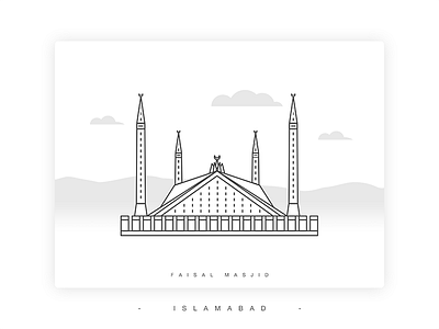 Faisal Masjid Illustration building faisal illustration lahore landmark lineart mosque pakistan punjab vector