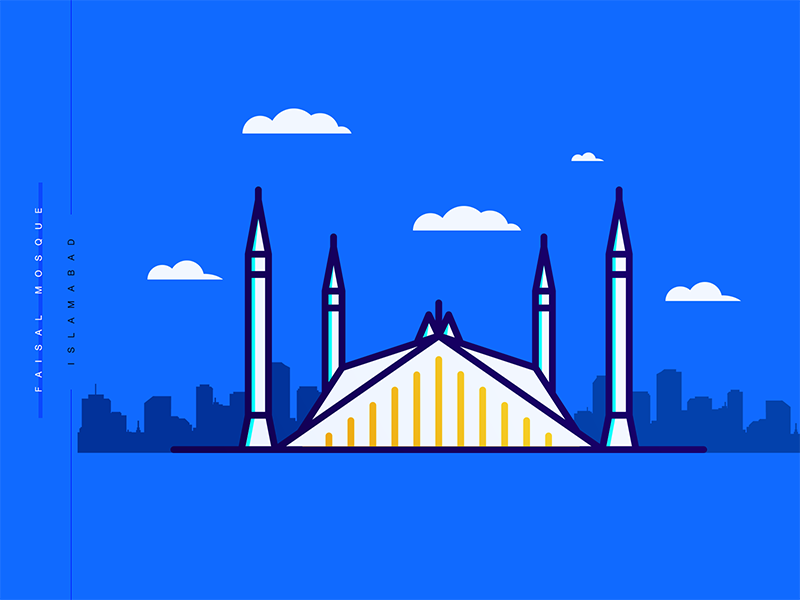 Faisal Mosque | Minimal 06 graphic design vector designer illustration design pakistan landmark building islamabad mosque masjid faisal