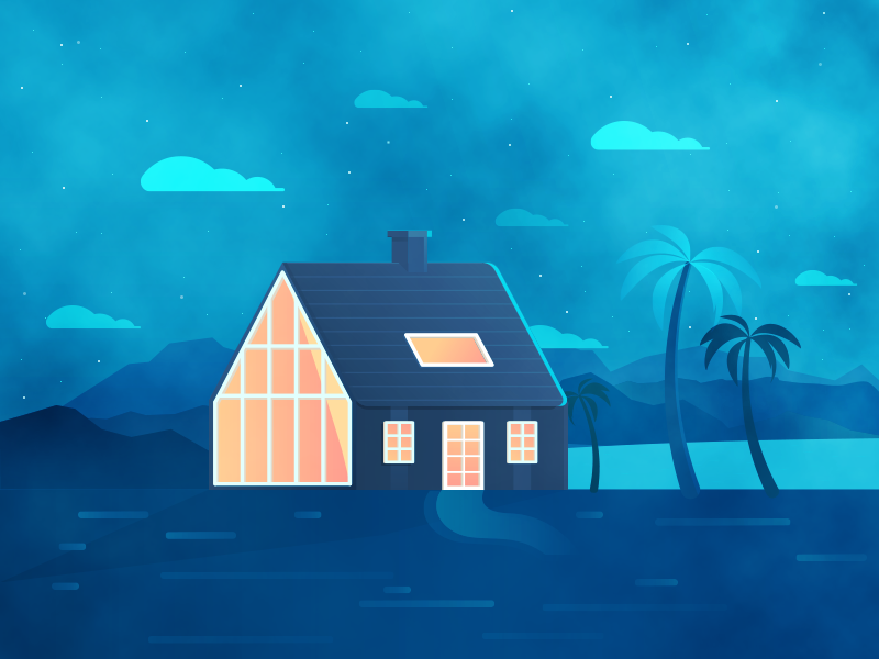 House / Landscape 3d 2d ux ui graphic illustration mountains sea beach night landscape house