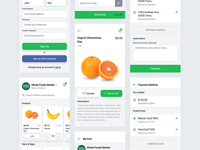 Grocery Store App add to cart app design ecommerce form fruits grocery iphone light mobile payment products signup store ui user centered design user experience user interface ux vegetables