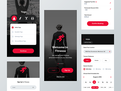 Personal Fitness Trainer adventure app app concept booking daily 100 dailyui dark design fitness health light mobile app personal schedule trainer ui user experience user interface ux yoga
