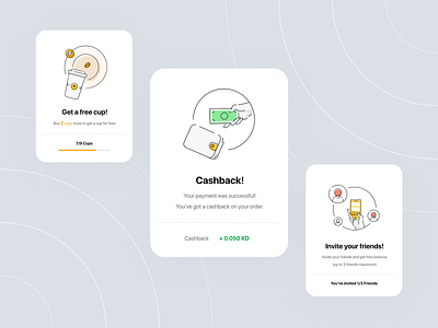 Popup Illustrations app cashback coffee cup cupz design free icons illustration invite friends iphone popup mobile onboarding popups share app ui ux web design