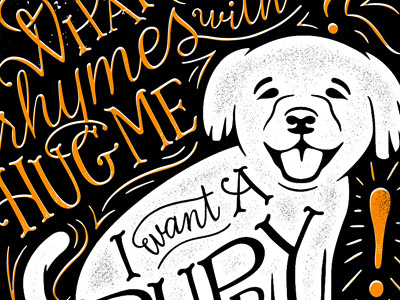 What Rhymes With Hug Me dog hug lettering puppy script