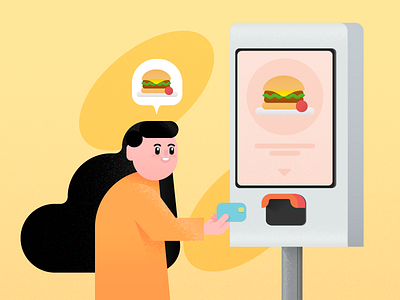 Ordering a Burger with Kiosk burger food girl illustration illustration art kiosk order pay restourant vector