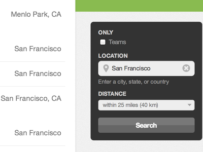 Job search by location and teams