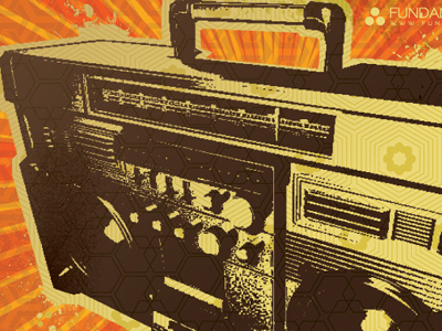 Est1980 boombox graphic design orange poster print retro vintage