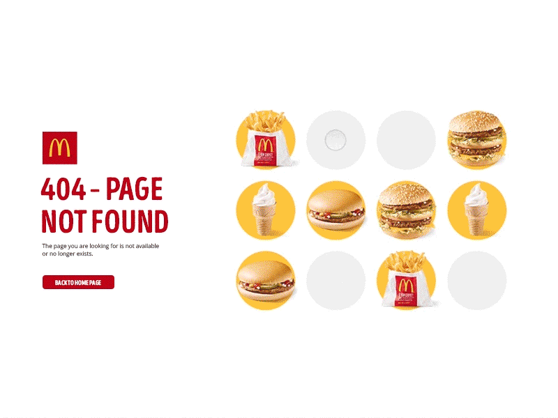 Mini game for Mcdonalds 404 error page 404 animation error food interaction mcdonalds motion pair website
