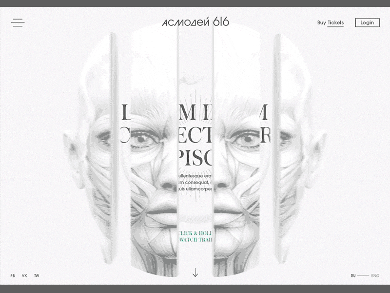 Experimental Online Show website concept intro head web ui login motion experiment interaction white show animation
