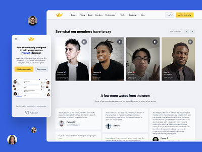 The Designership 2.0 - Testimonials clean community design community homepage landing page simple testimonials user interface