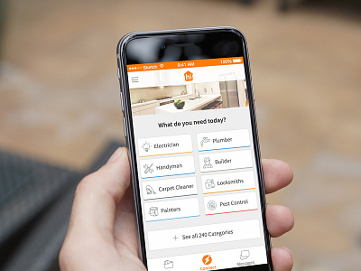 hipages iOS App app categories consumer find a tradie hipages interface ios tradespeople user