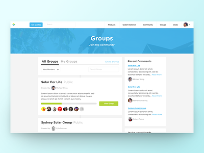 Community Groups comments community groups members progress social ui users ux