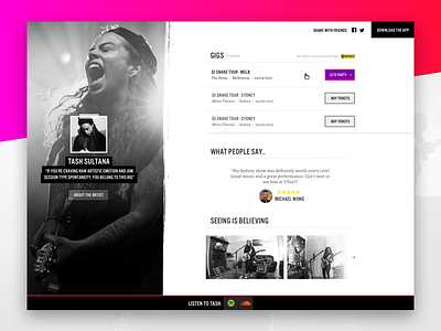 [Work in Progress] Artist / Band Details Page 2.0 artist band concert dance djs event gigs live music performances ticketing tickets user experience