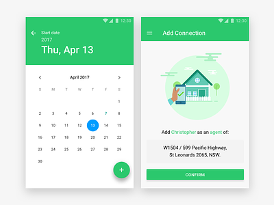 Calendar & Confirmation Material Design for Android android blue calendar clean confirmation green material design minimal simple