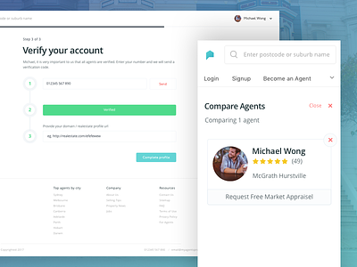 Find yourself an Agent account agents clean compare find an agent minimal platform property real estate ui ux verify