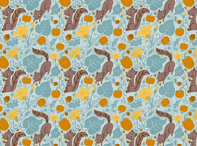 Fall Squirrely Pattern fabric design fall squirrels surface pattern design