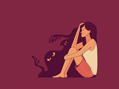 Scary monsters are only in your mind adobe illustrator afraid character character design dark fear flat illustration mental disorder mental health monsters night scary vector