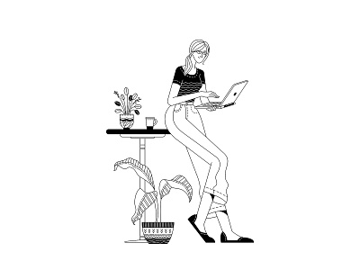 Home office adobe illustrator black and white black and white illustration blackandwhite character duotone home office illustration job laptop line art lineart monochrome onboarding illustration outlined vector woman woman illustration work workplace