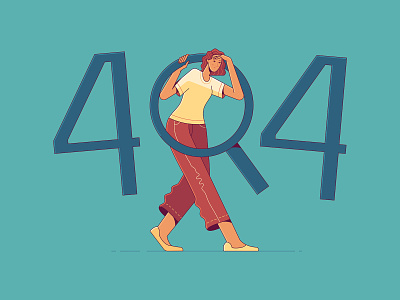 Page not found or 404 Error Page 404 404 error 404 error page 404 page 404page adobe illustrator character design flat flat illustration illustration illustrator looking for loupe magnifying glass onboarding illustration page not found vector woman woman illustration