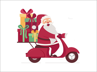 Santa Claus delivery service adobe illustrator after effects animation character christmas claus delivery flat gifts illustration lottie lottie animation motion motion graphics new year santa scooter service svg vector