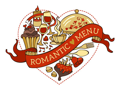 Romantic menu adobe illustrator doodles food heart illustrator love menu romantic valentine vector