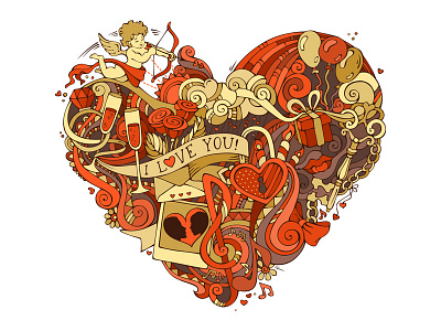 Heart adobe illustrator cupid doodles heart illustrator love romantic valentine vector