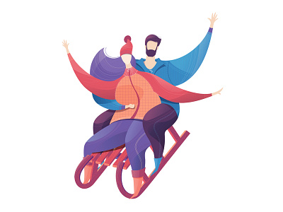 Time together adobe illustrator couple illustration man sled sledding sledge sleigh vector vectornator winter woman