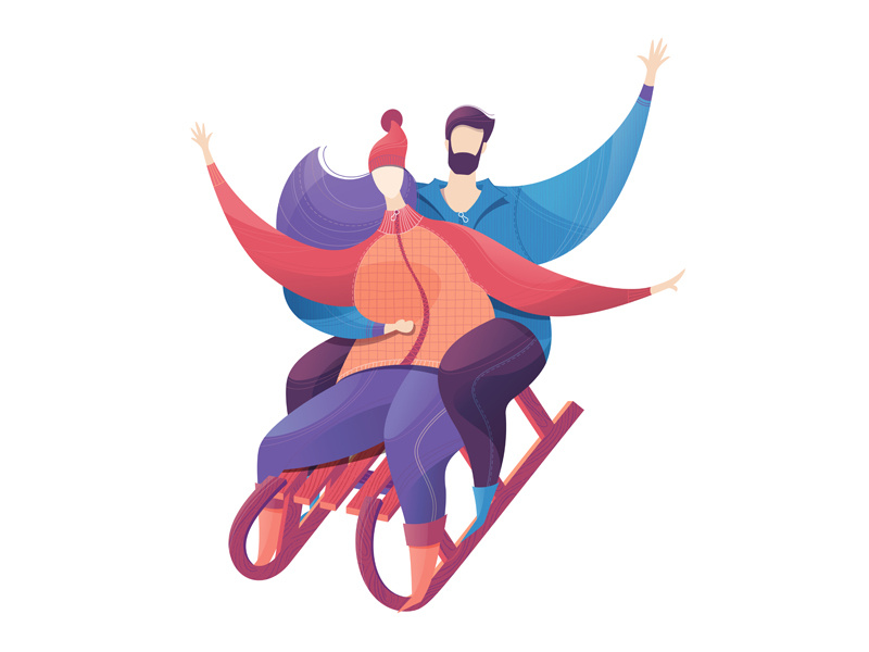 Time together winter man woman couple sled sledge sleigh sledding vectornator illustration vector adobe illustrator