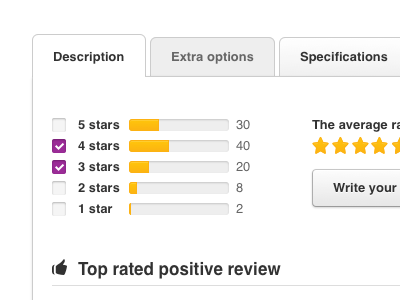 Review page checkbox orange purple review stars tab