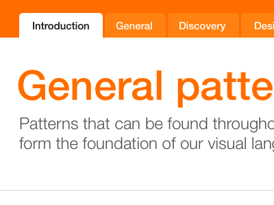 Pattern library navigation and leading intro intro orange pattern library text typography