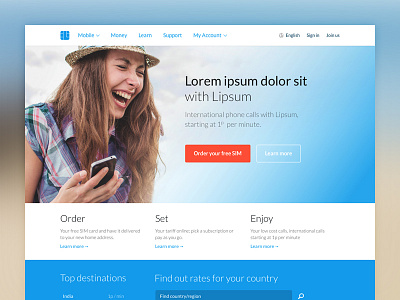 Telecom homepage redesign blue button cta homepage logo mobile phone telecom