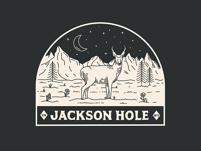 Pronghorn of Jackson Hole antelope antlers apparel badge deer illustrator line art logo minimal night patch retro tee tee shirt tetons vintage wilderness wyoming yellowstone