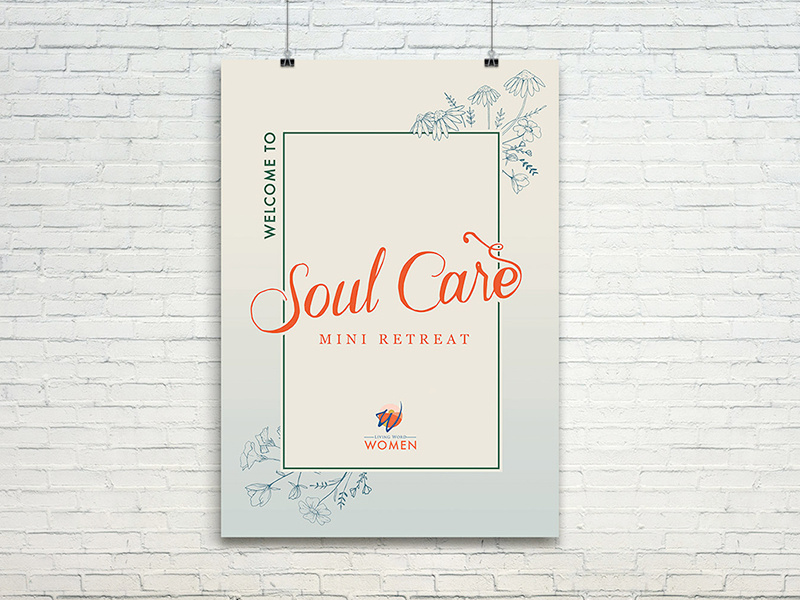 Soulcare Mini Retreat poster design drawn florals lettering