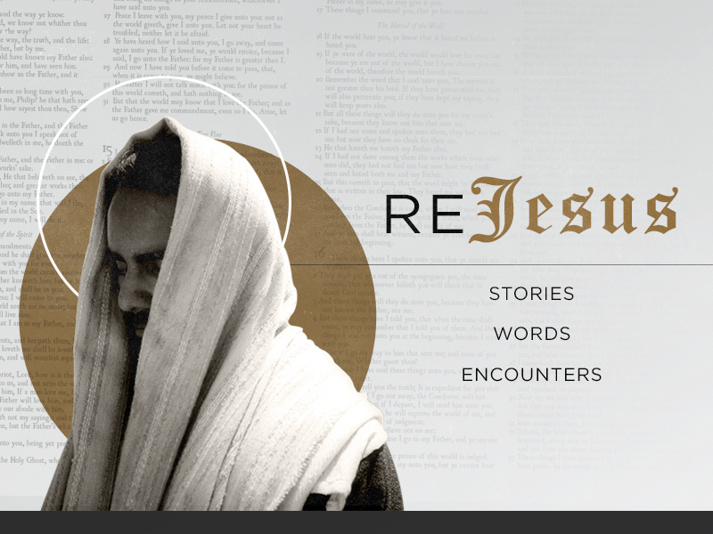 Rediscover Jesus scripture typography sermon series collage vintage blackletter jesus