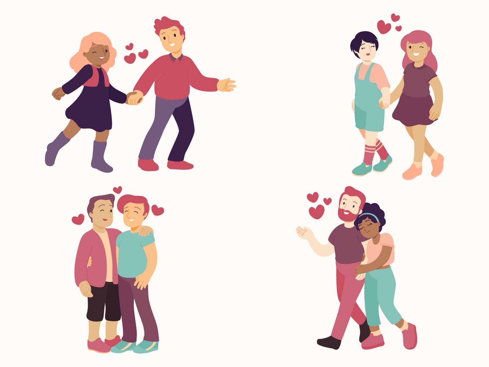 Set of couples in love adobe illustrator adobeillustrator character design characters couples digital illustration free freebie freepik illustration inclusive love pride vector vector art