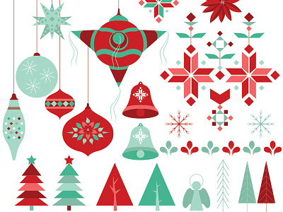 Mexican Christmas Elements digital illustration geometric green mexican mexico pinata piñata red spheres trees vector vector artwork vectors