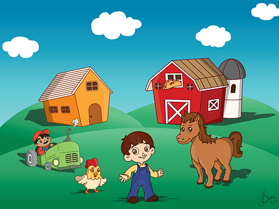 Farm Scene adobe illustrator barn big eyes cartoon illustration cartoonish child children book illustration digital illustration farm hen horse illustration kid preschool tractor vector vector art