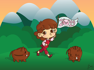 Happy Chinese New Year adobe illustrator adobeillustrator animal big eyes boar children book illustration digital illustration illustration pig vector vector art vectornator