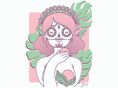 Mexican Monstera adobe illustrator adobeillustrator candy skull digital illustration girl illustration mexican monstera pastel pink pink hair plant skull small eyes vector vector art