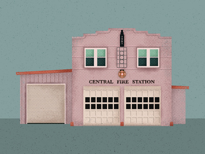 Central Fire Station digital fire department fireman firemen illustration pastel colors retro vector vintage