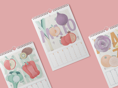 Calendario de frutas y verduras de temporada autumn calendar digital drawing fruits galicia illustration pastel colors retro seasonal spring summer vegetables vegetarian vintage winter