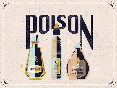 Poison bottle fifties frame poison skull stars vintage