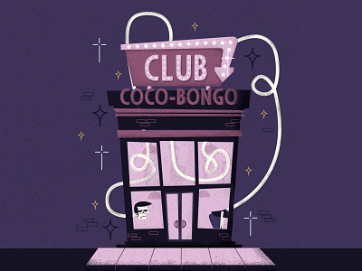 Coco-Bongo Club bright brightsign character club cocobongo digital drawing illustration illustrator retro sign skull stars vector vintage violet