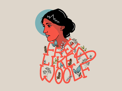 Free Like A Woolf character digital drawing flowers illustration virginia woolf woman writter