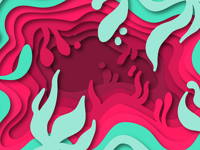 Papercut vector abstract design flat illustration illustrator mint red vector