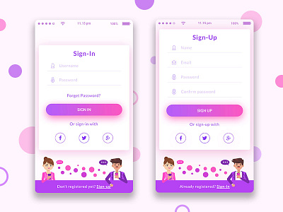 Sign Up & Sign In Screen Exploration android app design chatting app gradient illustration ios login register sign in sign up uiux uiux design