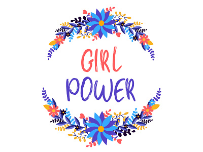 Girl Power - hand drawn illustration. activist apparel campaign concept drawing equality fashion feminist floral flower gang girl girly hippie power powerful quote rights sticker strong