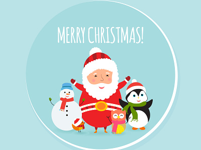 Merry Christmas greeting card with cute xmas characters.